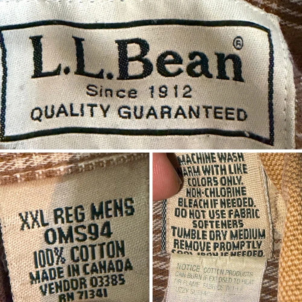 VTG LL Bean Distressed Snap Shacket Mens 2X Tan Flannel Lined Canada Made Coat